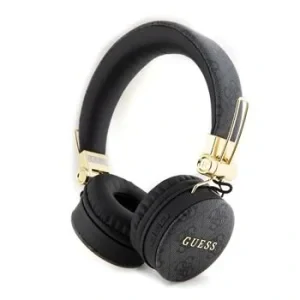 Căști wireless Guess din piele PU 4G cu logo metalic, negre
