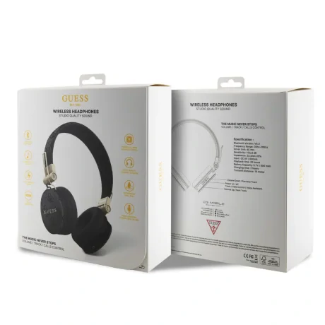 Căști wireless Guess din piele PU 4G cu logo metalic, negre