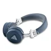 Căști wireless Guess ENC cu logo triunghiular granulat din PU, albastre