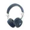 Căști wireless Guess ENC cu logo triunghiular granulat din PU, albastre