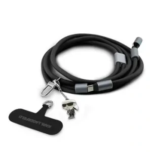 Curea Karl Lagerfeld Ikonic cu cablu de încărcare integrat USB-C/USB-C neagră