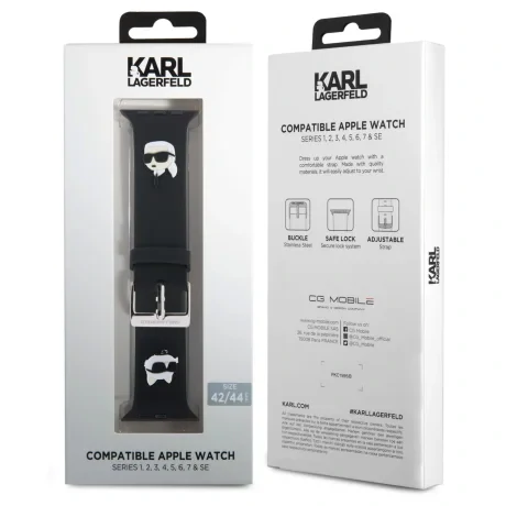 Curea Karl Lagerfeld Karl and Choupette Head NFT pentru Apple Watch 42/44/45/46/49 Negru