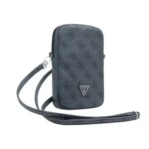 Geantă de telefon Guess PU 4G cu logo triunghiular și fermoar, neagră