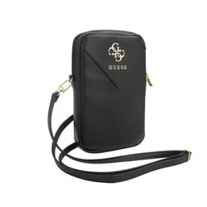 Geantă de telefon Guess PU Grained 4G cu logo metalic și fermoar, neagră