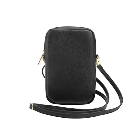 Geantă de telefon Guess PU Grained 4G cu logo metalic și fermoar, neagră