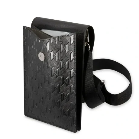 Geantă de telefon Karl Lagerfeld Saffiano Monogram neagră
