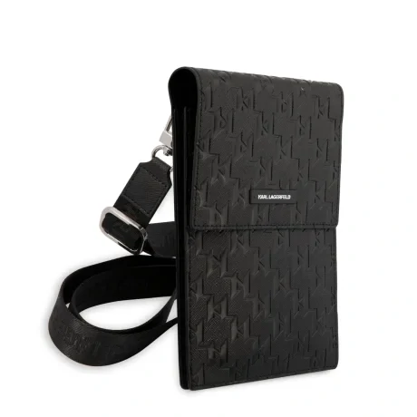 Geantă de telefon Karl Lagerfeld Saffiano Monogram neagră
