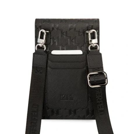 Geantă de telefon Karl Lagerfeld Saffiano Monogram neagră