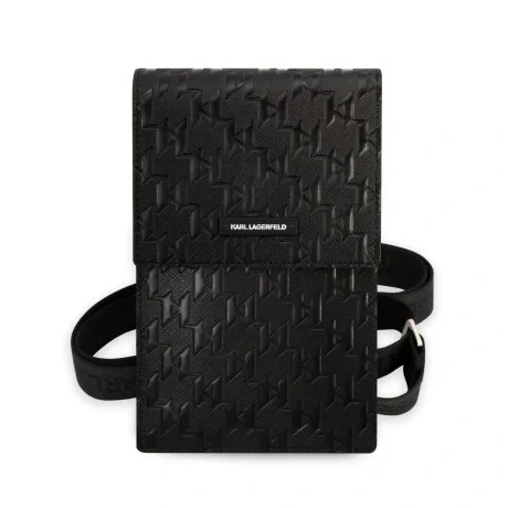 Geantă de telefon Karl Lagerfeld Saffiano Monogram neagră