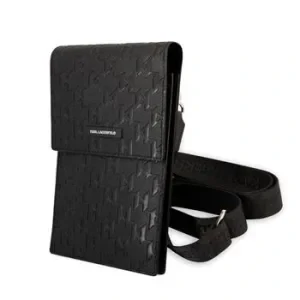 Geantă de telefon Karl Lagerfeld Saffiano Monogram neagră