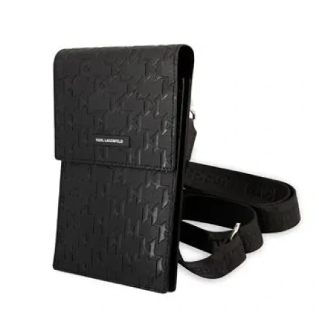 Geantă de telefon Karl Lagerfeld Saffiano Monogram neagră