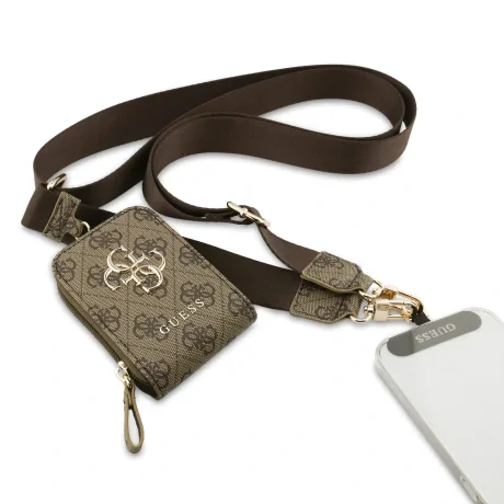 Geantă Guess Crossbody cu curea din PU 4G cu logo metalic + portofel maro