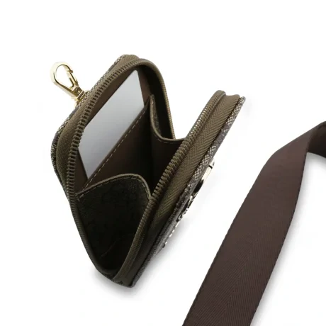 Geantă Guess Crossbody cu curea din PU 4G cu logo metalic + portofel maro