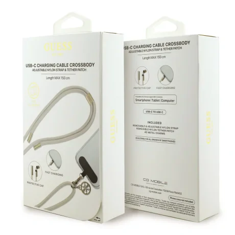 Geantă Guess Crossbody Strap 4G cu cablu de încărcare USB-C/USB-C bej