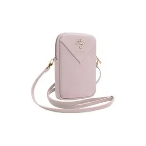 Husă de telefon Guess PU cu logo metalic granulat 4G și fermoar, roz