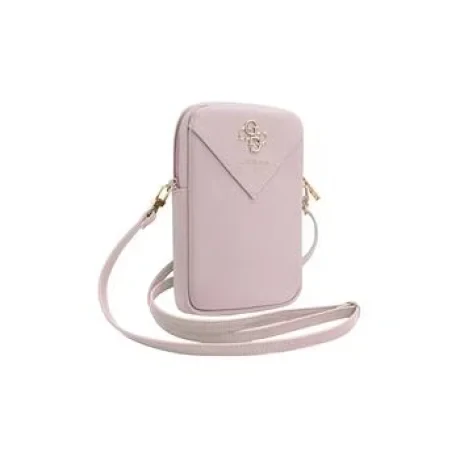 Husă de telefon Guess PU cu logo metalic granulat 4G și fermoar, roz