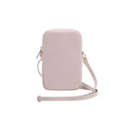 Husă de telefon Guess PU cu logo metalic granulat 4G și fermoar, roz
