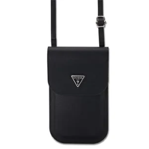 Husă de telefon Guess PU cu logo triunghiular granulat, neagră
