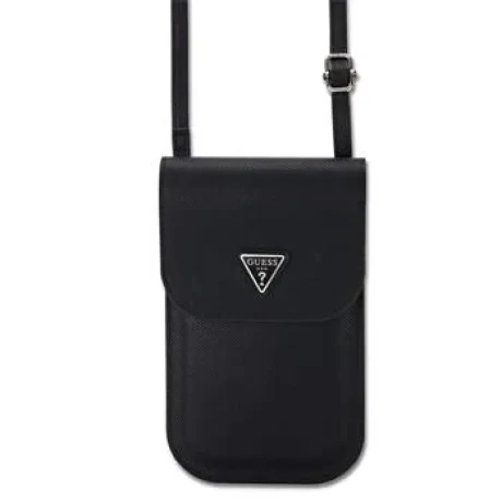 Husă de telefon Guess PU cu logo triunghiular granulat, neagră