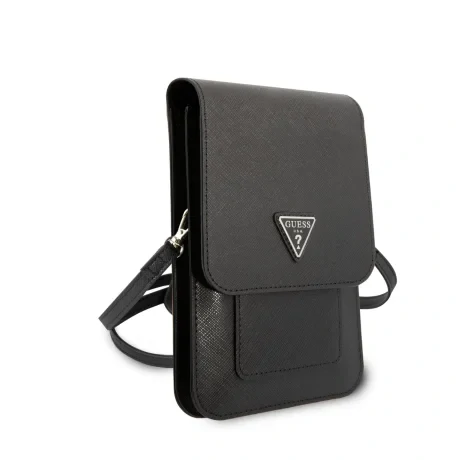 Husă de telefon Guess PU Saffiano Triangle Logo Neagră