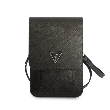 Husă de telefon Guess PU Saffiano Triangle Logo Neagră