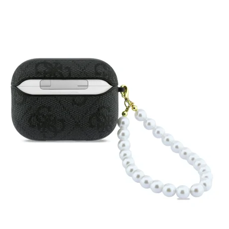 Husă Guess PU 4G Classic Logo Pearl Strap pentru AirPods Pro 3, neagră