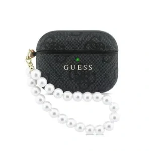 Husă Guess PU 4G Classic Logo Pearl Strap pentru AirPods Pro 3, neagră