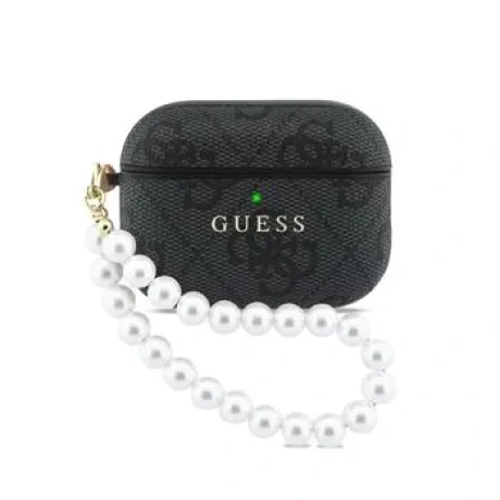 Husă Guess PU 4G Classic Logo Pearl Strap pentru AirPods Pro 3, neagră