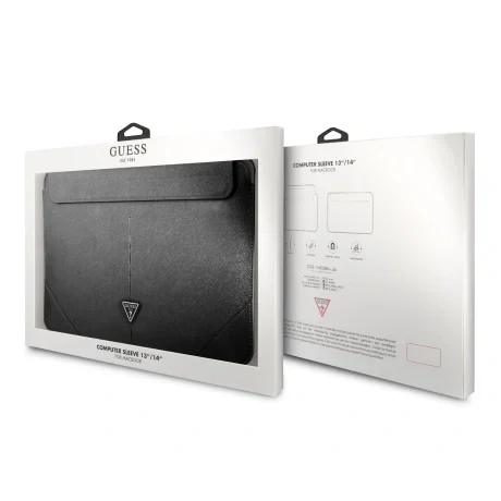 Husă pentru computer Guess Saffiano Triangle Metal Logo 13/14&amp;quot; Neagră
