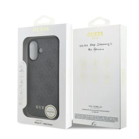 Husa spate Guess 4G Charm MagSafe pentru iPhone 17, gri ton pe ton