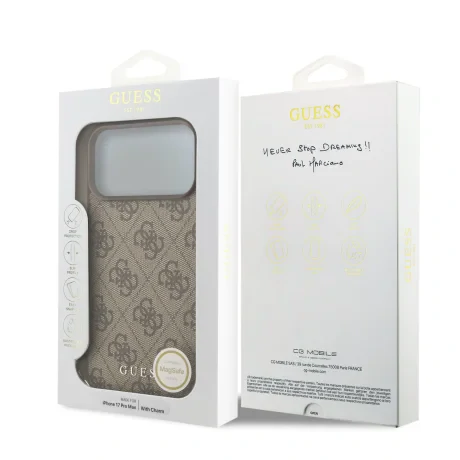Husă spate Guess 4G Charm MagSafe pentru iPhone 17 Pro Max, maro, ton pe ton