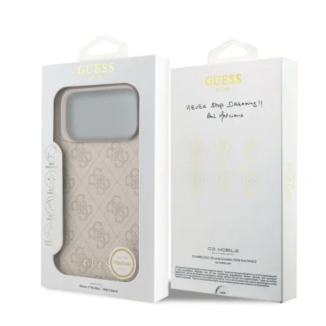 Husă spate Guess 4G Charm MagSafe pentru iPhone 17 Pro Max, roz ton pe ton