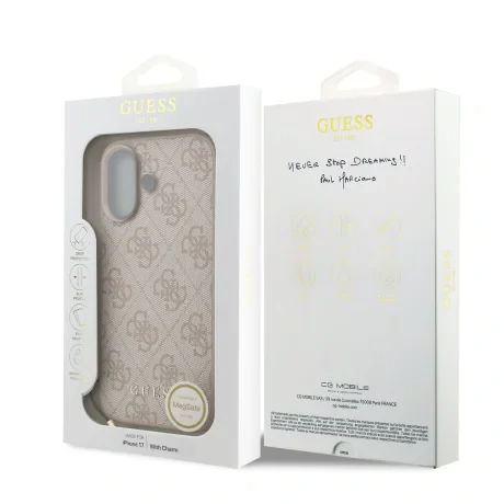 Husa spate Guess 4G Charm MagSafe pentru iPhone 17, roz ton pe ton