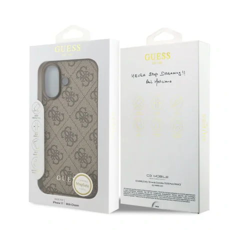 Husă spate Guess 4G Charm MagSafe pentru iPhone 17, ton pe ton, maro