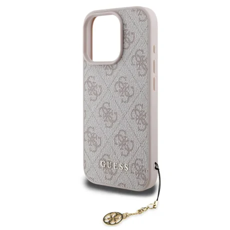 Husă spate Guess 4G Charm pentru iPhone 16 Pro Max, roz ton pe ton