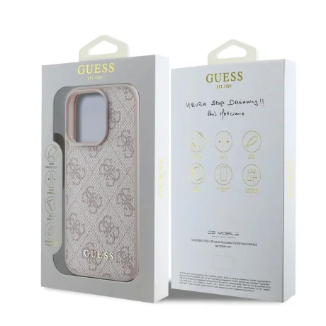 Husă spate Guess 4G Charm pentru iPhone 16 Pro, roz ton pe ton