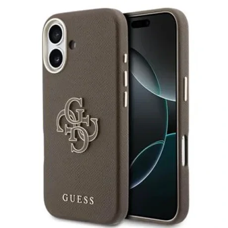 Husă spate Guess cu logo din rășină PU pentru iPhone 17, maro