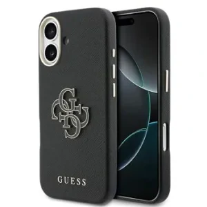 Husă spate Guess cu logo din rășină PU pentru iPhone 17, neagră