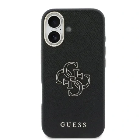 Husă spate Guess cu logo din rășină PU pentru iPhone 17, neagră
