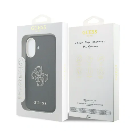 Husă spate Guess cu logo din rășină PU pentru iPhone 17, neagră