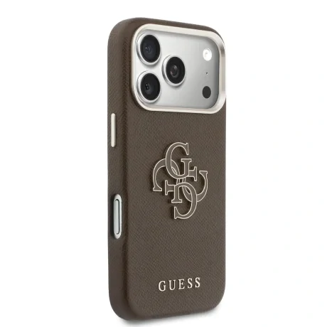 Husă spate Guess cu logo din rășină PU pentru iPhone 17 Pro, maro