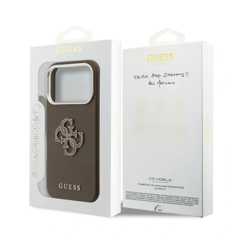 Husă spate Guess cu logo din rășină PU pentru iPhone 17 Pro, maro