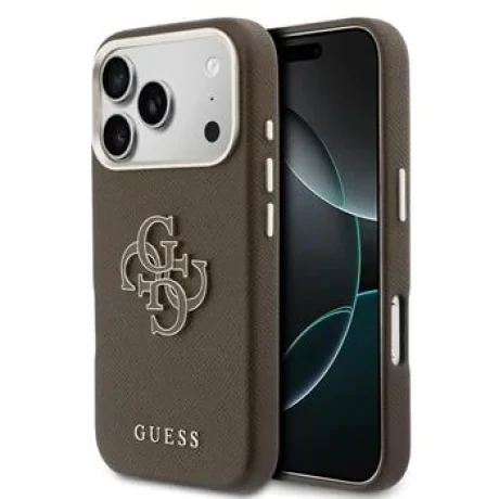 Husă spate Guess cu logo din rășină PU pentru iPhone 17 Pro, maro