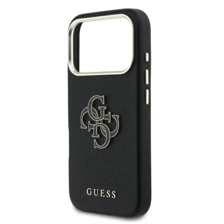 Husă spate Guess cu logo din rășină PU pentru iPhone 17 Pro Max, neagră