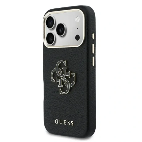Husă spate Guess cu logo din rășină PU pentru iPhone 17 Pro Max, neagră