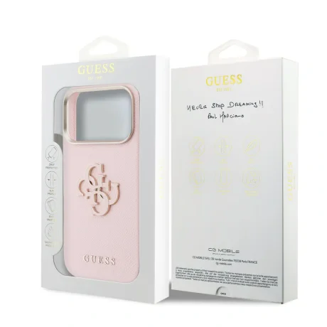 Husă spate Guess cu logo din rășină PU pentru iPhone 17 Pro Max, roz