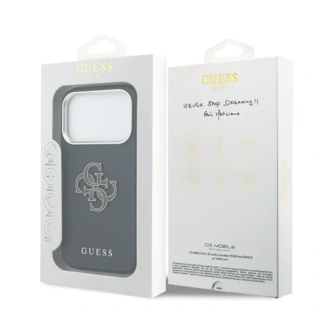 Husă spate Guess cu logo din rășină PU pentru iPhone 17 Pro, neagră