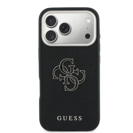 Husă spate Guess cu logo din rășină PU pentru iPhone 17 Pro, neagră