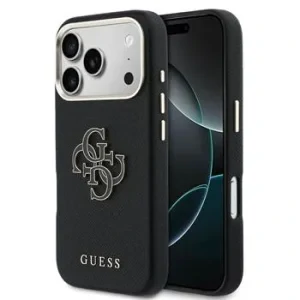 Husă spate Guess cu logo din rășină PU pentru iPhone 17 Pro, neagră