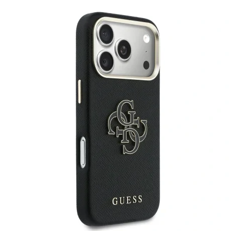 Husă spate Guess cu logo din rășină PU pentru iPhone 17 Pro, neagră